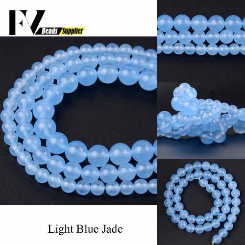 Natural Light Blue Jades Round Loose Beads 4 6 8 10 12mm Gem Stone Beads for Jewelry Making Bracelet Diy Necklace Accessories