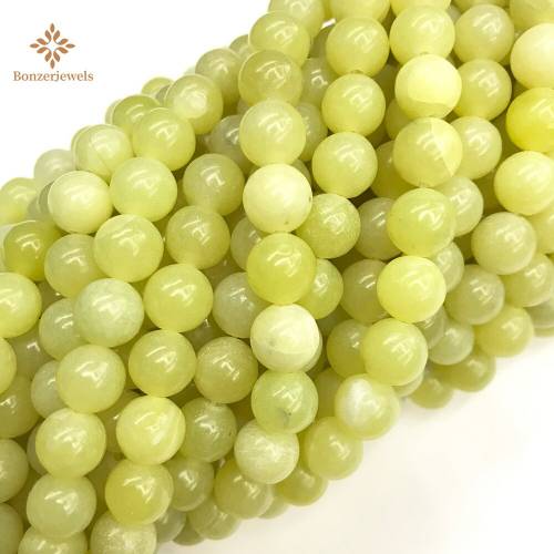 Natural Light Yellow Cloud Lemon Jades Chalcedony Stone Round Loose Spacer Beads For Jewelry Making DIY Bracelet Necklace 15‘‘