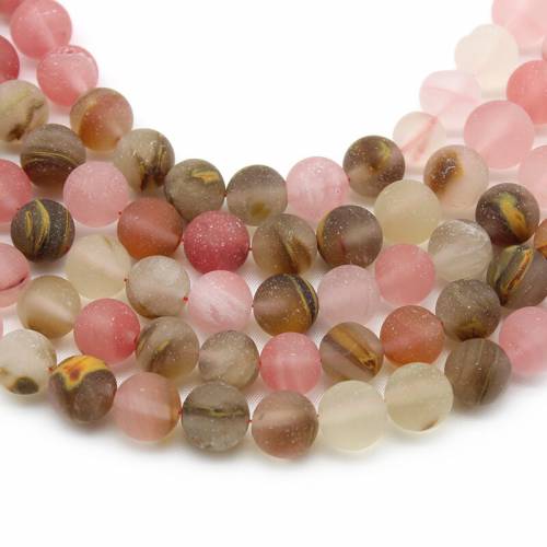 Natural Matte Watermelon Jades Crystal Tourmaline Stone 4/6/8/10/12mm Round Loose Spacer Beads 15‘‘ For Jewelry DIY Making