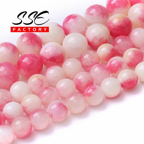 Natural Pink White Tourmaline Jades Beads Stone Round Loose Beads for Jewelry Making DIY Bracelets Accessories 6 8 10mm 15 Inch