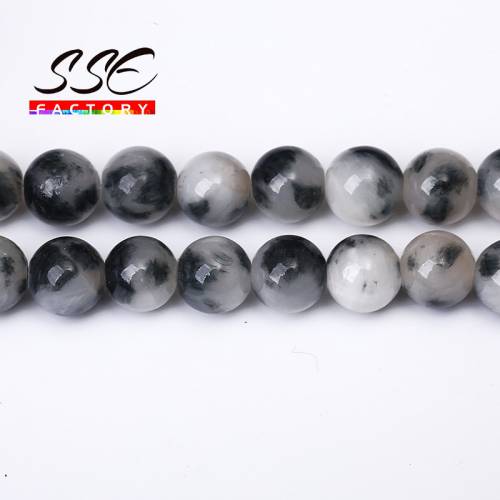 Natural Stone Beads Round Black White Persian Jades Loose Spacer Beads For Jewelry Making DIY Bracelet Accessories 15‘‘ 6/8/10mm