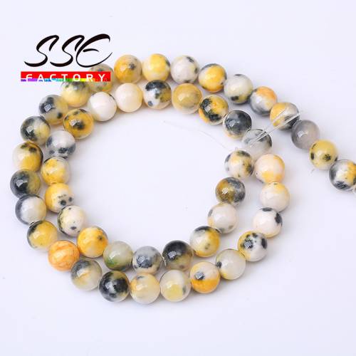 Natural Stone Beads Round Yellow Black Persian Jades Loose Spacer Beads For Jewelry Making DIY Bracelets Accessories 15‘‘ 6-12mm