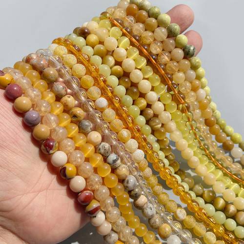 Natural Stone Beads Yellow Jades Agates Tiger Eye Bead Round Loose Mineral Beads for Jewelry Making DIY Handmade Bracelet 15‘‘