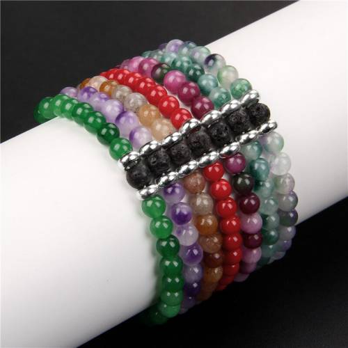 Natural Stone Elastic Bracelet 6mm Round Jades Beads Charm Bracelet Lava Beaded Charm Bracelet for Women Men Yoga Jewelry Gifts