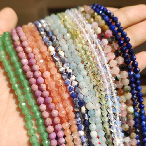 Natural Stone Faceted Bead 2/3/4mm Agates Crystal Jades Gems Loose Beads for Jewelry Making Tiny Beadwork DIY Bracelet 15inches