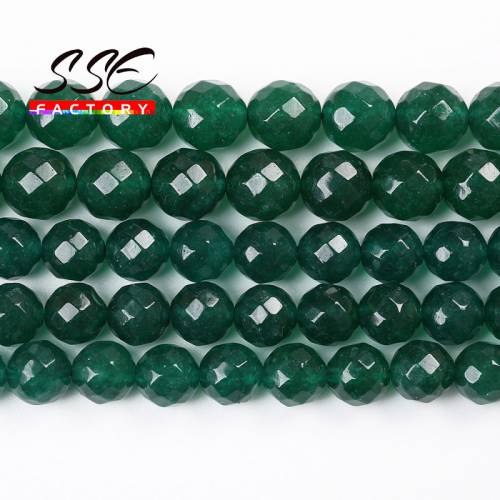 Natural Stone Faceted Green Jades Round Loose Beads 8 10 12 MM 15 For Jewelry Making DIY Charm Bracelet Accessories Wholesale