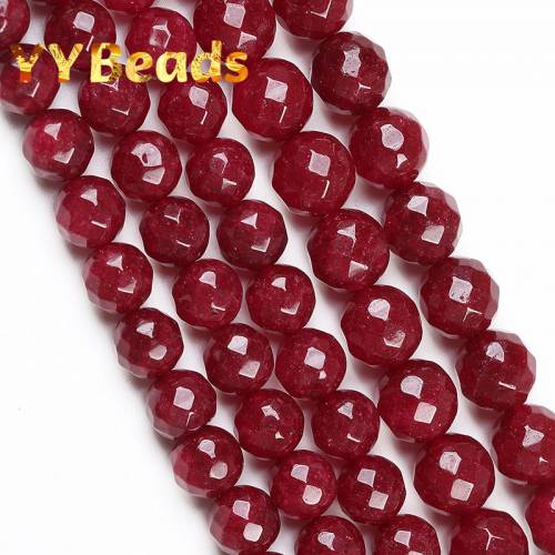 Natural Stone Faceted Red Jades Chalcedony Beads Loose Spacer Charm Beads For Jewelry Making Women Bracelets Necklaces 8mm 10mm
