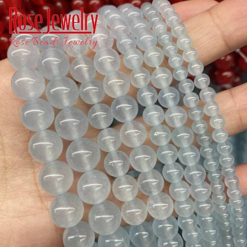 Natural Stone Light Blue Chalcedony Jades Beads Round Loose Spacer Bead 4mm-12mm 15Strand For Jewelry Making DIY Charm Bracelet