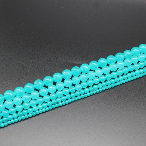 Natural Stone Light Blue Chalcedony Jades Round Ball Loose Beads For Jewelry Making 4-12mm Diy Bracelet 15Strand Wholesale
