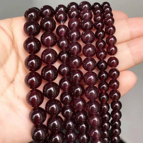 Natural Stone Smooth Dark Red Garnet Chalcedony Jades Loose Beads 15 Strand 6 8 10 12 MM Pick Size For Jewelry Making