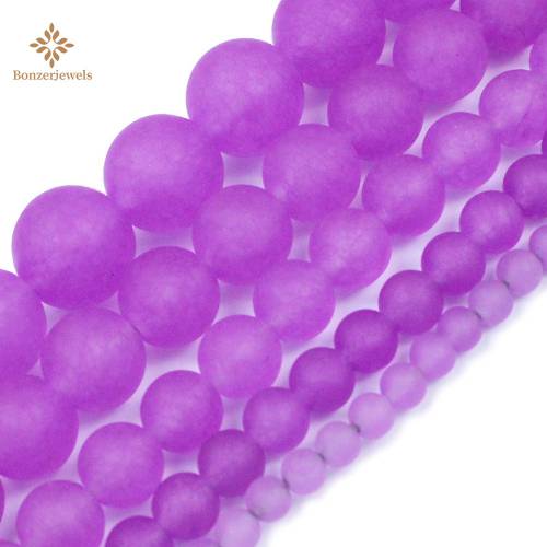 Natural Stone Wholesale Purple Frosted Matte Jades Beads 4-12MM For Jewelry Making Diy Women Handmade Charm Bracelet Necklace