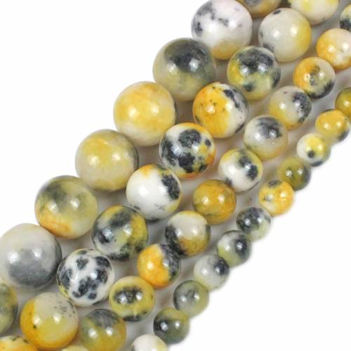 Natural Stone Yellow Black Persian Jades Beads Round Loose Spacer Beads 15Strand 6/8/10/12 MM For Jewelry Making DIY Bracelet