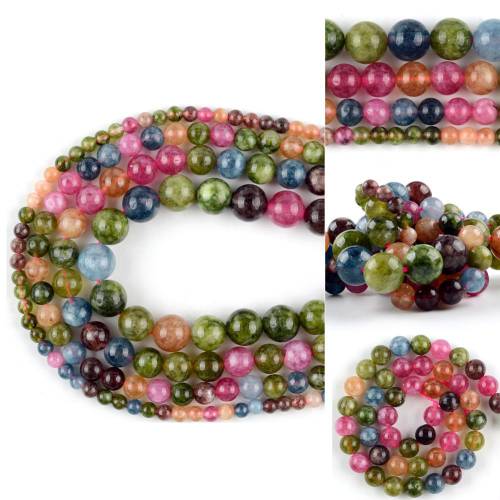 Natural Tourmaline Multicolor Jades Stone Round Loose Beads For Jewelry Making Diy Bracelet Necklace Accessories 4 6 8 10mm 15