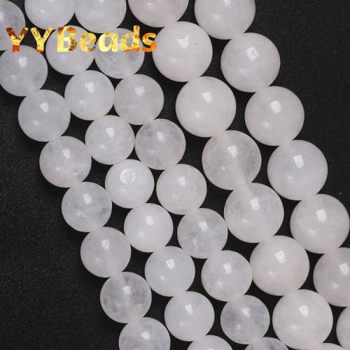 Natural White Chalcedony Jades Stone Beads Round Loose Charm Beads For Jewelry Making Bracelet Women Necklaces 4 6 8 10 12 14mm