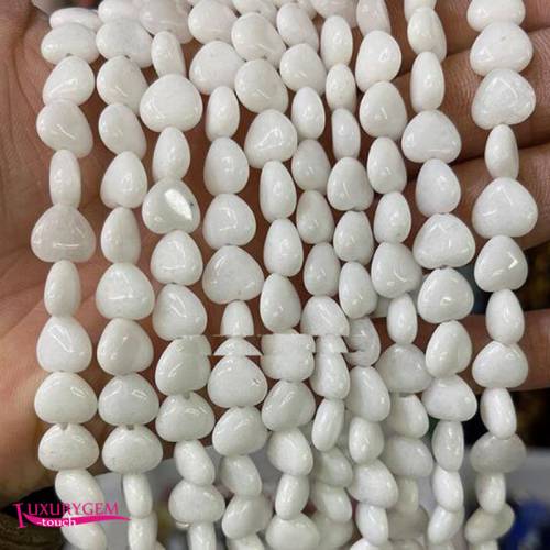 Natural White Jades Stone Loose Beads High Quality 10mm Smooth Heart Shape DIY Gem Jewelry Accessories 38Pcs a3613