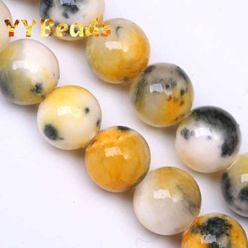 Natural Yellow Black Persian Jades Stone Beads 6-12mm Smooth Spacer Charm Beads For Jewelry Making Necklaces Earrings Wholesale