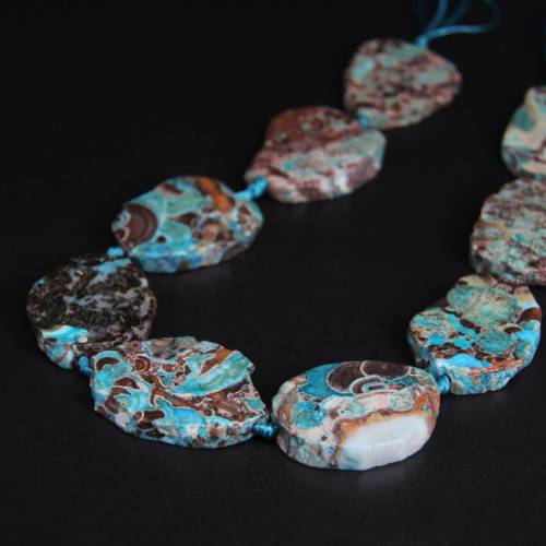 New!!! 9-10PCS/strand Raw Blue Ocean Stone Agates Slab Nugget Loose Beads - Natural Ocean Jades Gems Slice Pendants Jewelry Making