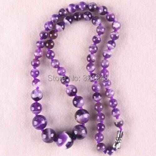 New fashion charming free shipping 6-12MM Natural stone purple jades chalcedony Crystal Round Beads Necklace 18 BV86