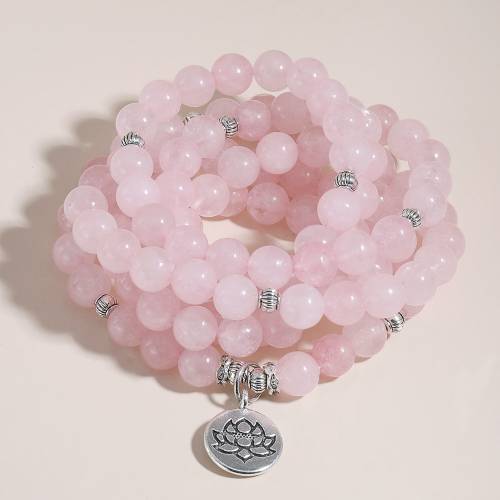 OAIITE Natural Stone Beads Bracelet Women 108 Mala Yoga Necklace Pink Jades beads Bracelets for Women Fashion Jewelry Gift