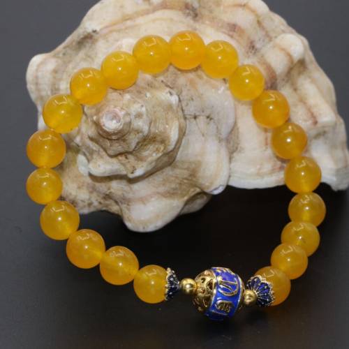 Original design cloisonne yellow chalcedony round beads jades stone bracelets 8mm high grade women gifts jewelry 75inch B2699