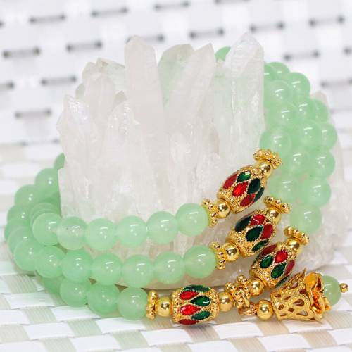 Original design gold-color spacer multilayer bracelets natural stone light green jades chalcedony 6mm round beads jewelry B2237