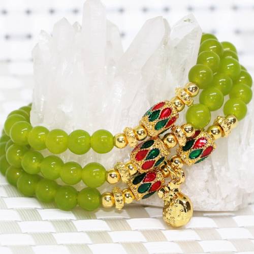 Original design olive green chalcedony jades stone round beads long multilayer bracelets for women 6mm jewelry B2207