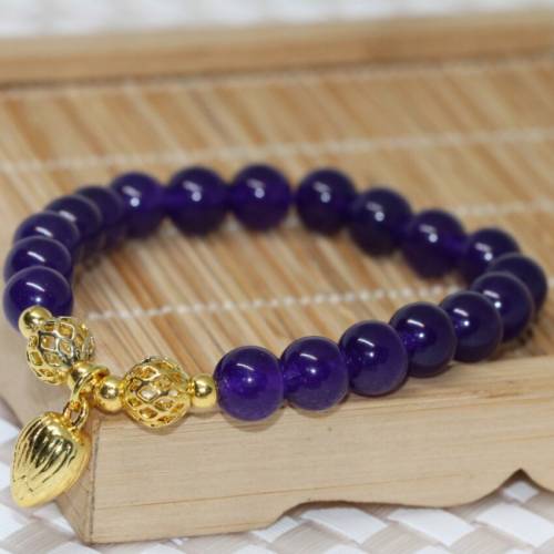 Original design purple jades bracelet for women chalcedony stone 8mm round beads elastic rope jewelry best gift 75inch B2023
