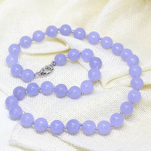 Purple violet chalcedony jades stone fashion necklace 8 - 10 - 12mm round beads elegant anniversary gift jewelry 18inch B1512