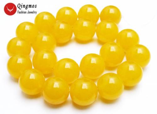 Qingmos 18mm Round Yellow Natural Jades Beads Loose Beads Strand 15 Beads For Jewelry Making los678 Free Shipping