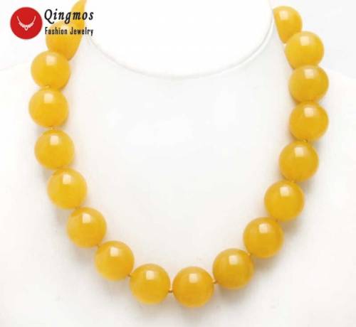 Qingmos 20mm Yellow Jades 17 Chokers Nnecklace for Women With Round Natural High Quality Beads-nec6377 Free Shipping