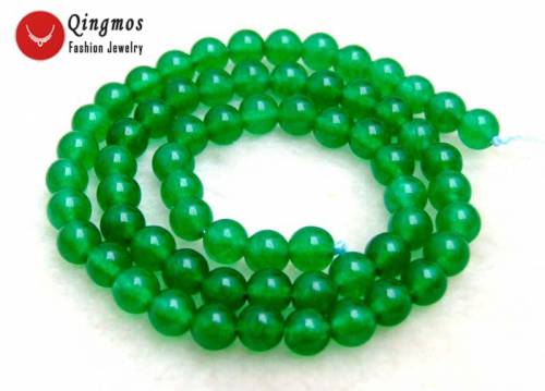 Qingmos 6-20mm Round Natural Green Jades Stone Loose Beads for Jewelry Making DIY Necklace Bracelet Earring Strands 15 Los651