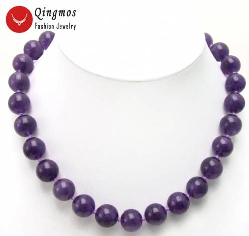 Qingmos Matural Round Purple 17 Choker Necklace For Women With Natural 12mm Round Dark Purple Jades Beads-nec5250 Free Shipping