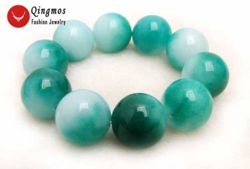 Qingmos Natural Jades Bracelet for Women with 18mm Round High Quality White & Green Jades Bracelet Jewelry 75‘‘ B369 Free Ship