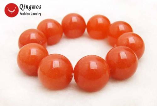 Qingmos Natural Jades Bracelet for Women with 20mm Round High Quality China Red Jades Bracelet Jewelry 75‘‘ Bra370 Free Ship