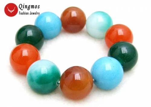 Qingmos Natural Jades Bracelet for Women with 20mm Round High Quality Multicolor Jades Bracelet Jewelry 75‘‘ Bra371 Free Ship