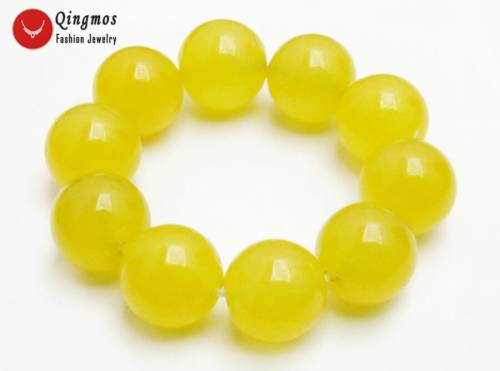 Qingmos Natural Jades Bracelet for Women with 20mm Round High Quality Yellow Jades Bracelet Jewelry 75‘‘ Bra394 Free Shipping