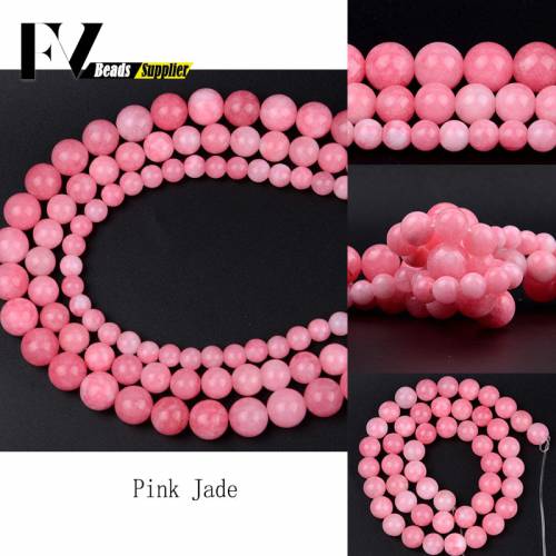 Round Pink Jades Beads Natural Stone For Jewelry Making 6mm 8mm 10mm Spacer Beads Diy Bracelets Necklaces Jewellery Accessories