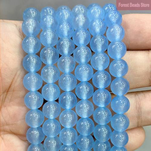 Smooth Light Blue Chalcedony Jades Natural Stone Round Beads for Jewelry Making DIY Bracelet Necklace 15Strand 4 6 8 10 12 14MM