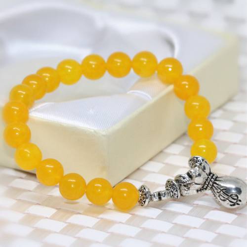 Unique design natural yellow stone jades chalcedony bracelet for women 8mm round beads elastic diy jewelry 75inch B2006