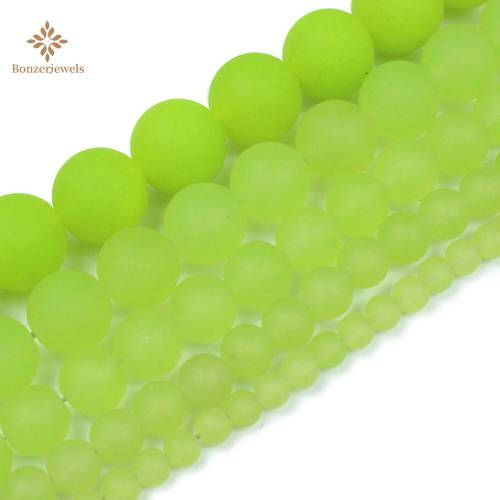 Wholesale Frosted Matte Green Olives Jades Chalcedony Beads Natural Loose Stone For Jewelry Making Bracelet 4-12mm Pick Size