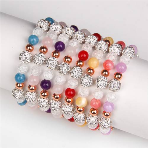 Wholesale Natural Stone Alloy Rhinestone Ball Mixed Beaded Bracelets Jades Agates Elastic Beads Bracelets Yoga Gifts For Women