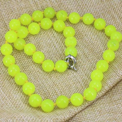 Wholesale price beads necklace lemon natural stone jades chalcedony 10mm round jewelry making female chain 18inch B3204