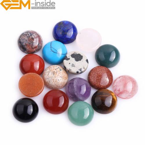 4 6 8 12mm Natural Stone Cabochon Round Lapis Lazuli Agates Tiger Eyes Carnelian Beads For DIY Jewelry Fndings 5pcs