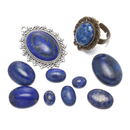 5Pcs 6x8/10x14/12x16/15x20/18x25mm Natural Stone Beads Lapis Lazuli Oval Loose Cabochon Bead Fit Pendants Rings Jewelry Making