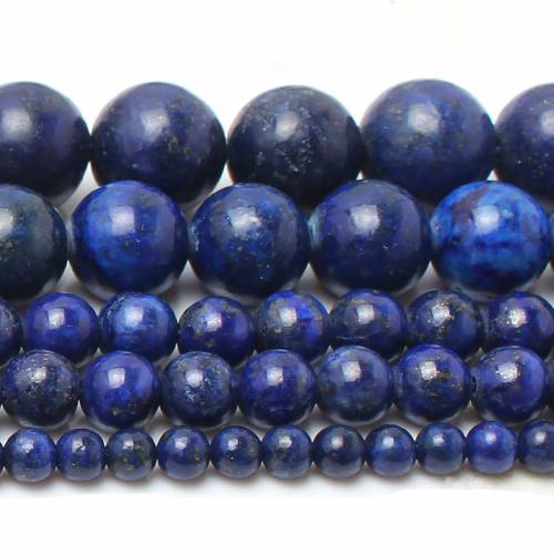 Natural Stone Beads Smooth Blue Lapis Lazuli Round Spacer Beads for Needlework DIY Jewelry Making Charm Bracelet Necklace 15‘‘
