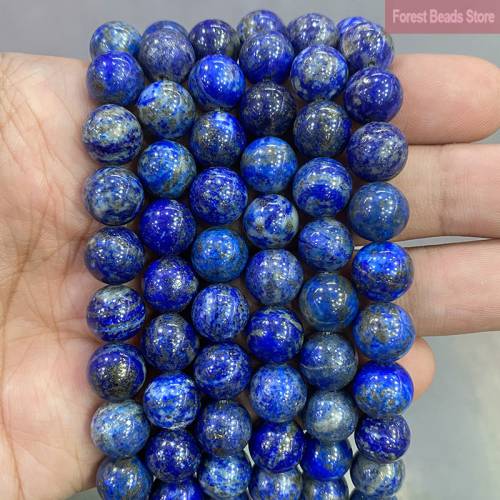 Natural Stone No Dyed Lapis Lazuli Round Loose Beads for Jewelry Making DIY Bracelet Earrings Accessories 15‘‘ 4/6/8/10/12mm