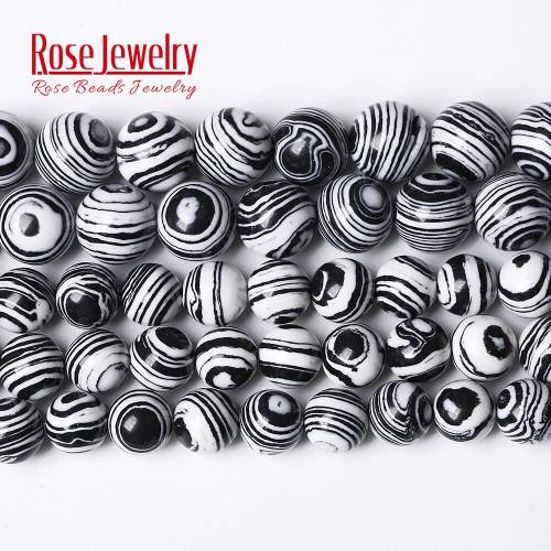 Synthetic Stone Black Laciness Striped Malachite Round Loose Beads 15 Strand 4 6 8 10 12 MM Pick Size For Jewelry Making
