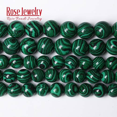 Synthetic Stone Green Striped Malachite Round Loose Beads 15 Strand 4 6 8 10 12 14 MM Pick Size For Jewelry Making