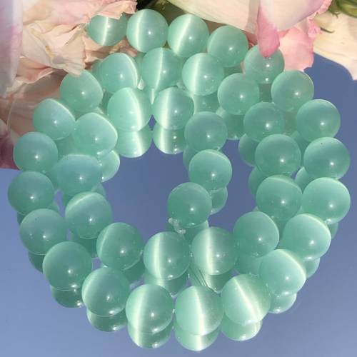 Mint Green Cat‘s Eye Opal Natural Stone Glass 4/6/8/10/12MM Loose Spacer Moonstone Beads For Jewelry Making DIY Bracelet Finding