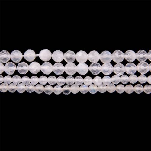 Natural Gem Stone White Moonstone Beads Strand Faceted Round 2-3mm DIY Jewelry Making Findings Material